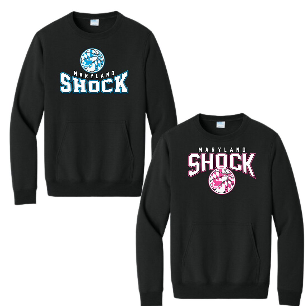 customized Shock travel basketball-pocket crewneck sweatshirt- black