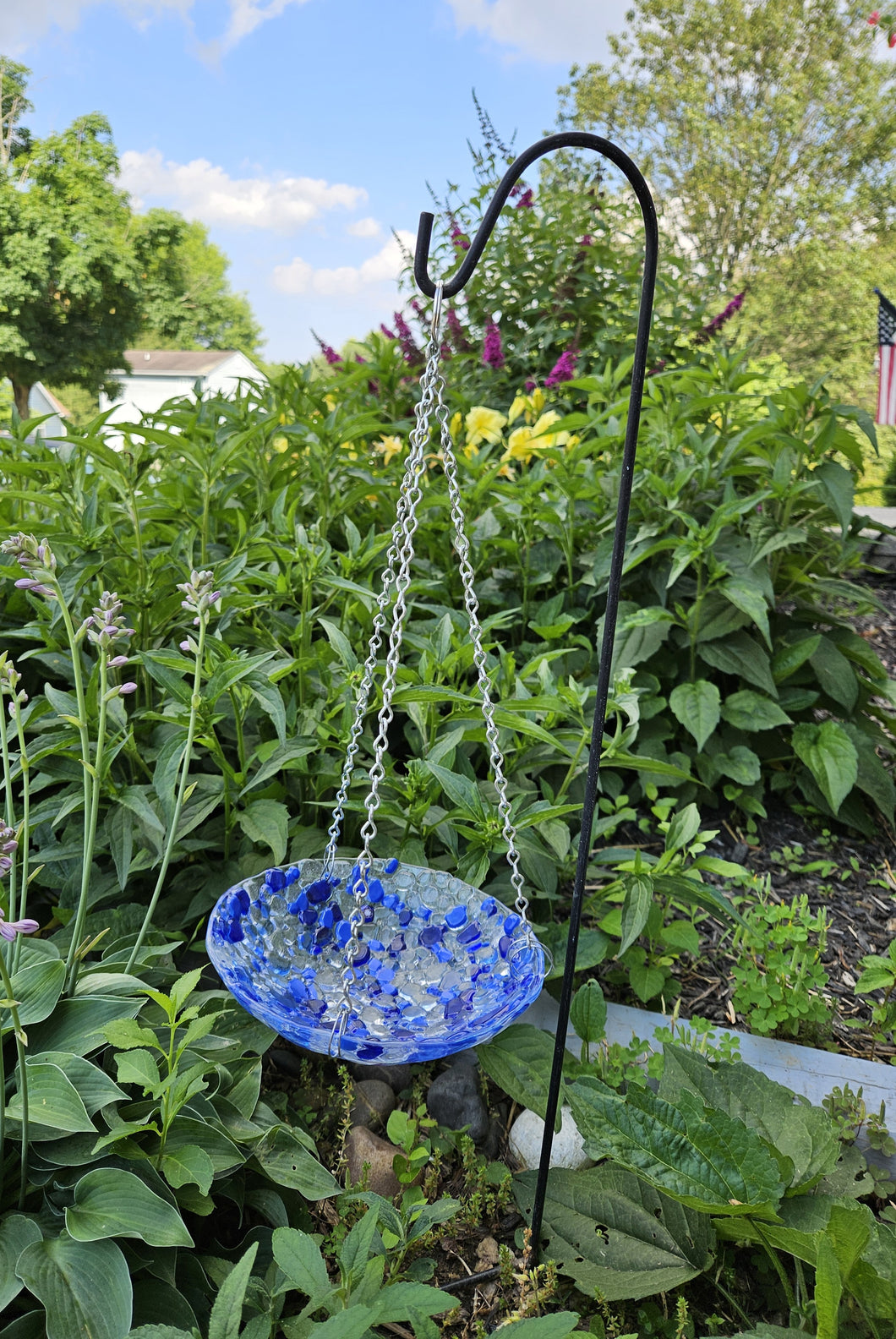 Fused Glass Bee/Butterfly Water Bowl - Blue Bauble