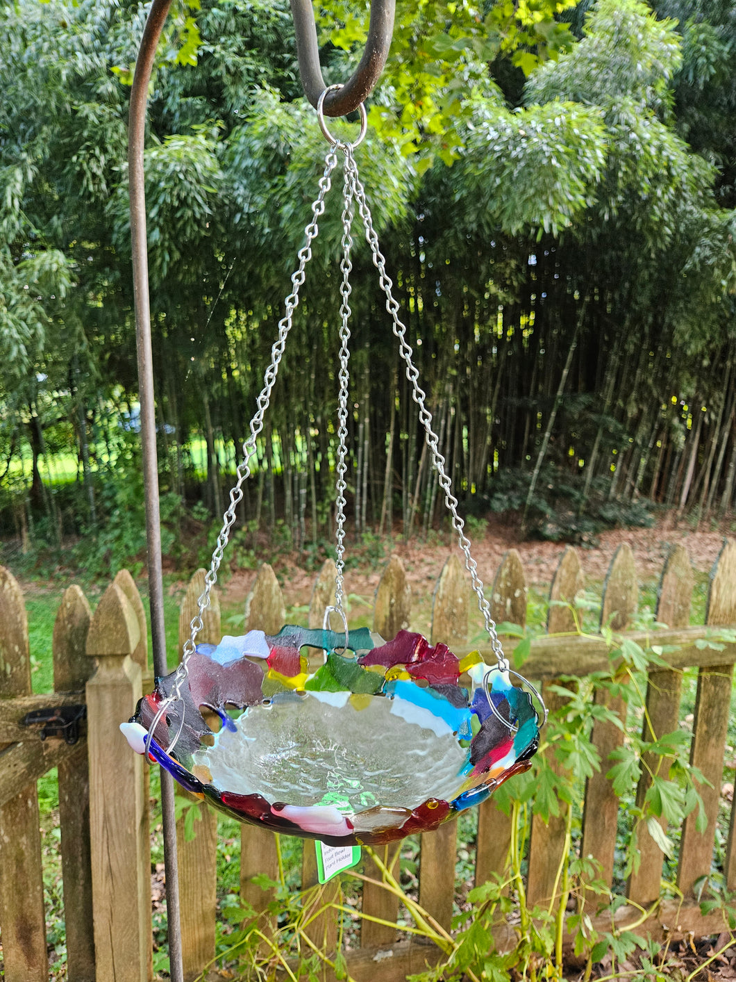 Fused Glass Hanging Bird Feeder/Bath - Fun Color