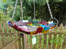 Load image into Gallery viewer, Fused Glass Hanging Bird Feeder/Bath - Fun Color
