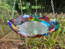 Load image into Gallery viewer, Fused Glass Hanging Bird Feeder/Bath - Fun Color
