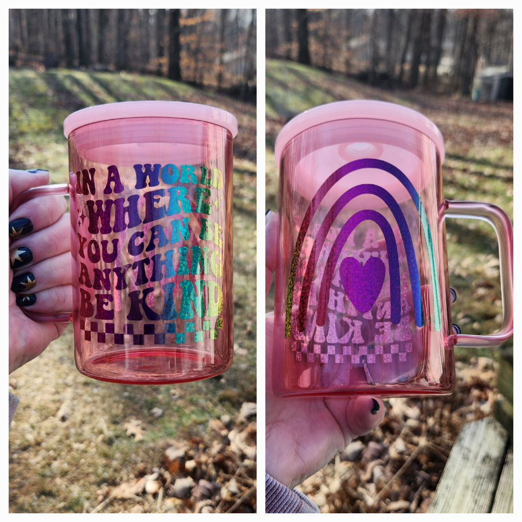 Be Kind Glass Mug - Jelly Pink