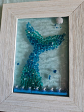 Load image into Gallery viewer, Fused Glass Crushed Glass Scapes - Framed 5&quot;x 7&quot; - Mermaid Tail
