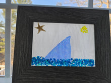 Load image into Gallery viewer, Fused Glass Crushed Glass Scapes - Framed 5&quot;x 7&quot; - Shark Fin
