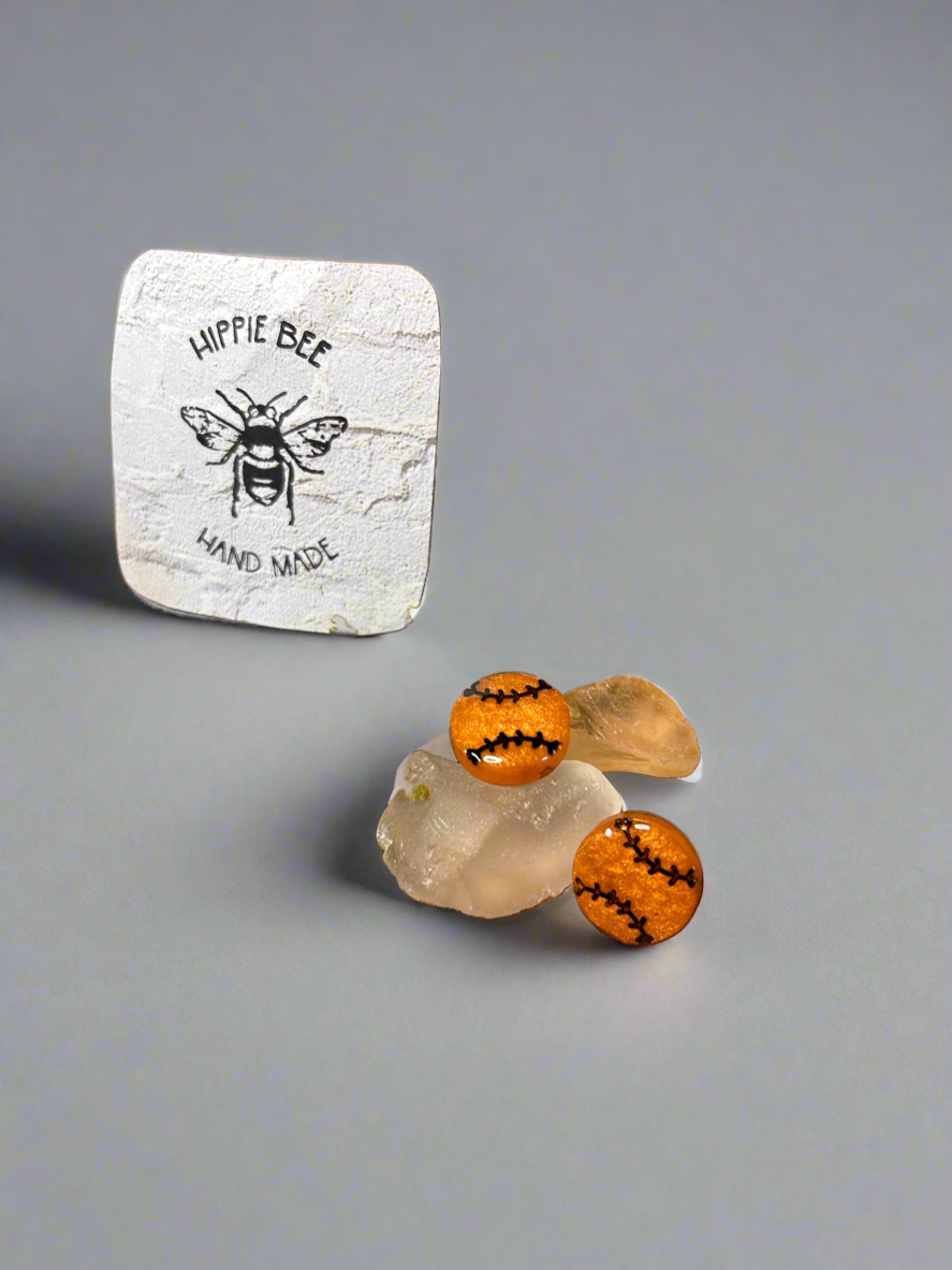 Orange and black orioles baseball stud earrings