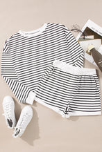 Load image into Gallery viewer, Striped Round Neck Long Sleeve Top and Shorts Set
