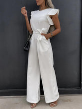 Load image into Gallery viewer, Ruffled Round Neck Cap Sleeve Jumpsuit
