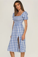 Load image into Gallery viewer, Full Size Slit Plaid Short Sleeve Midi Dress
