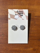 Load image into Gallery viewer, Holographic glitter black spiderwebs stud earrings
