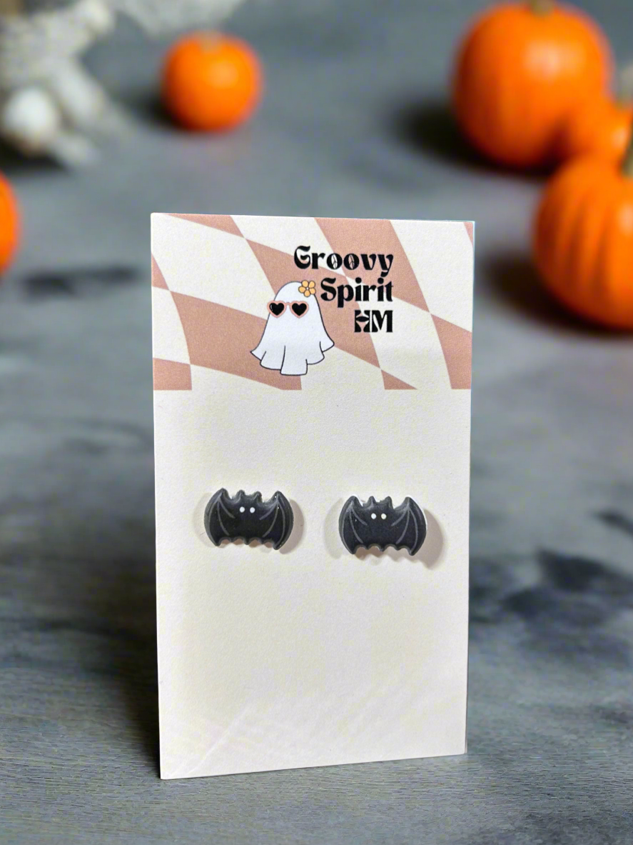 Puffy bat stud earrings