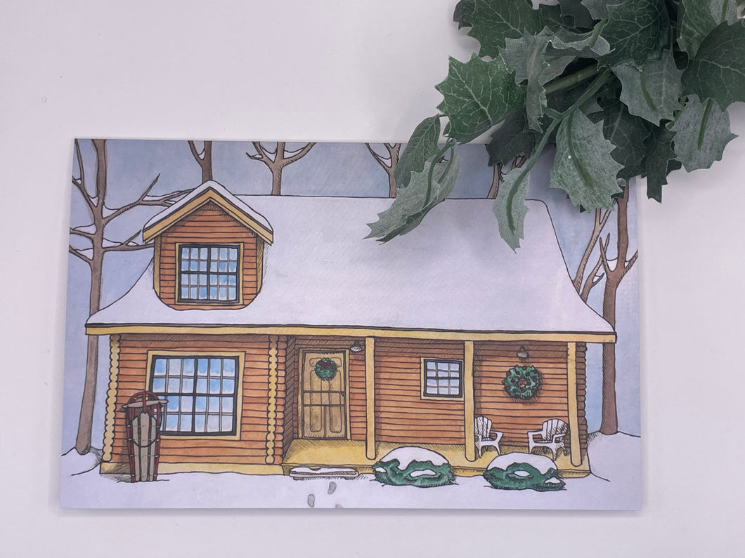 Snowy Cabin Holiday/Christmas Card