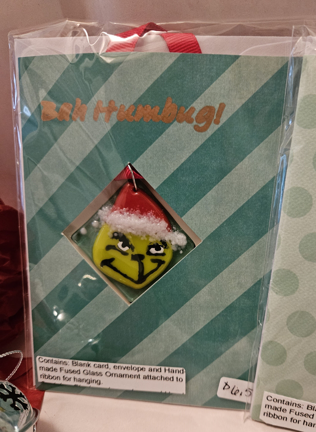 Bah Humbug Blank Card with Fused Glass Grinch