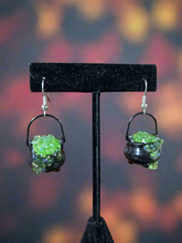 Load image into Gallery viewer, Green potion bubbling cauldron earrings
