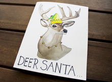 Load image into Gallery viewer, Deer Santa -- Handmade Watercolor Buck Christmas Holiday Card
