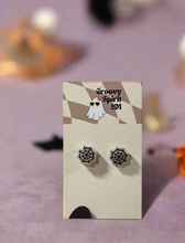 Load image into Gallery viewer, Iridescent white spiderweb stud earrings
