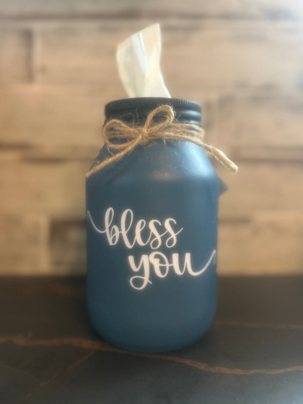 country blue mason jar tissue holder