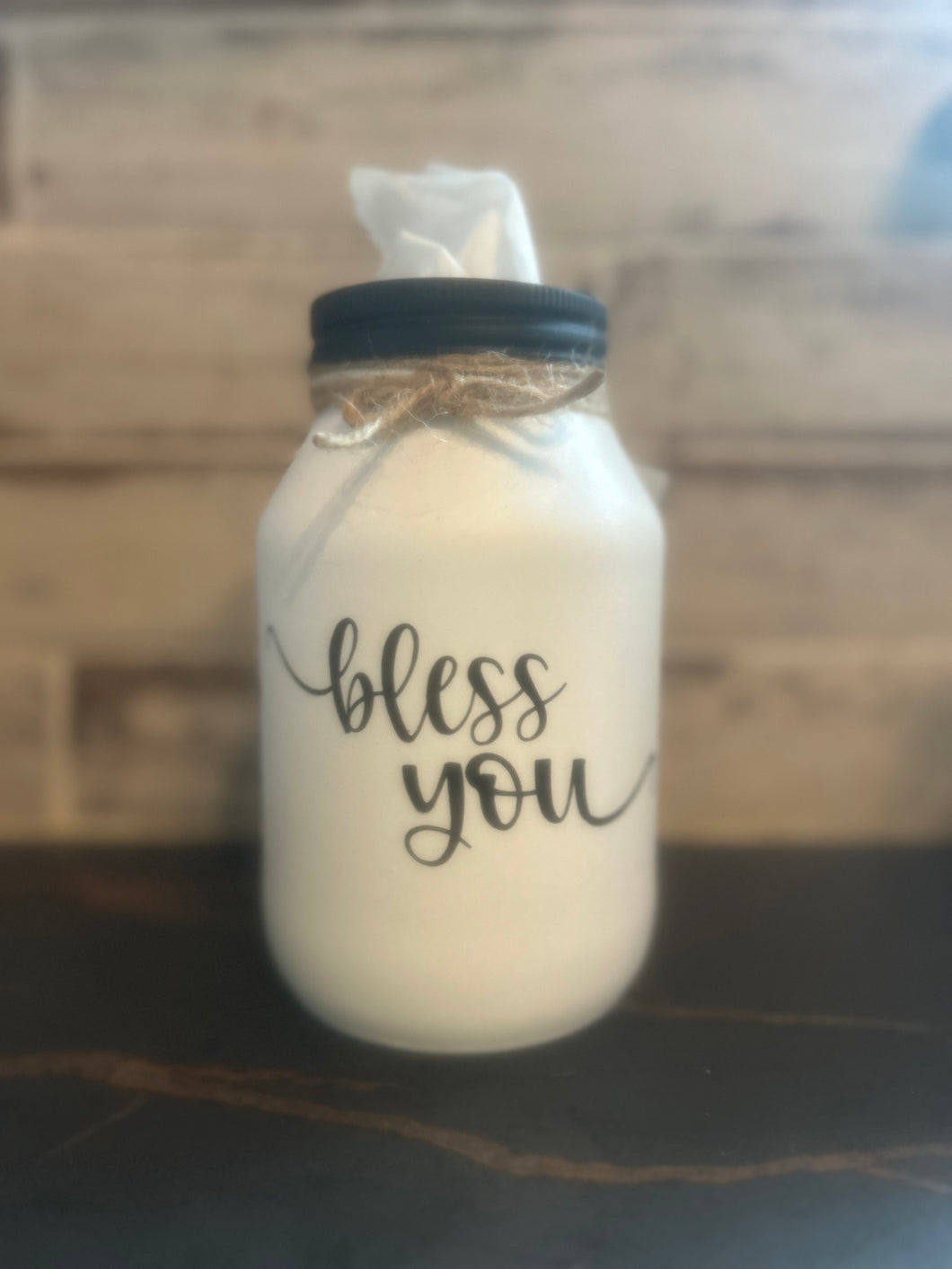 white mason jar tissue holder