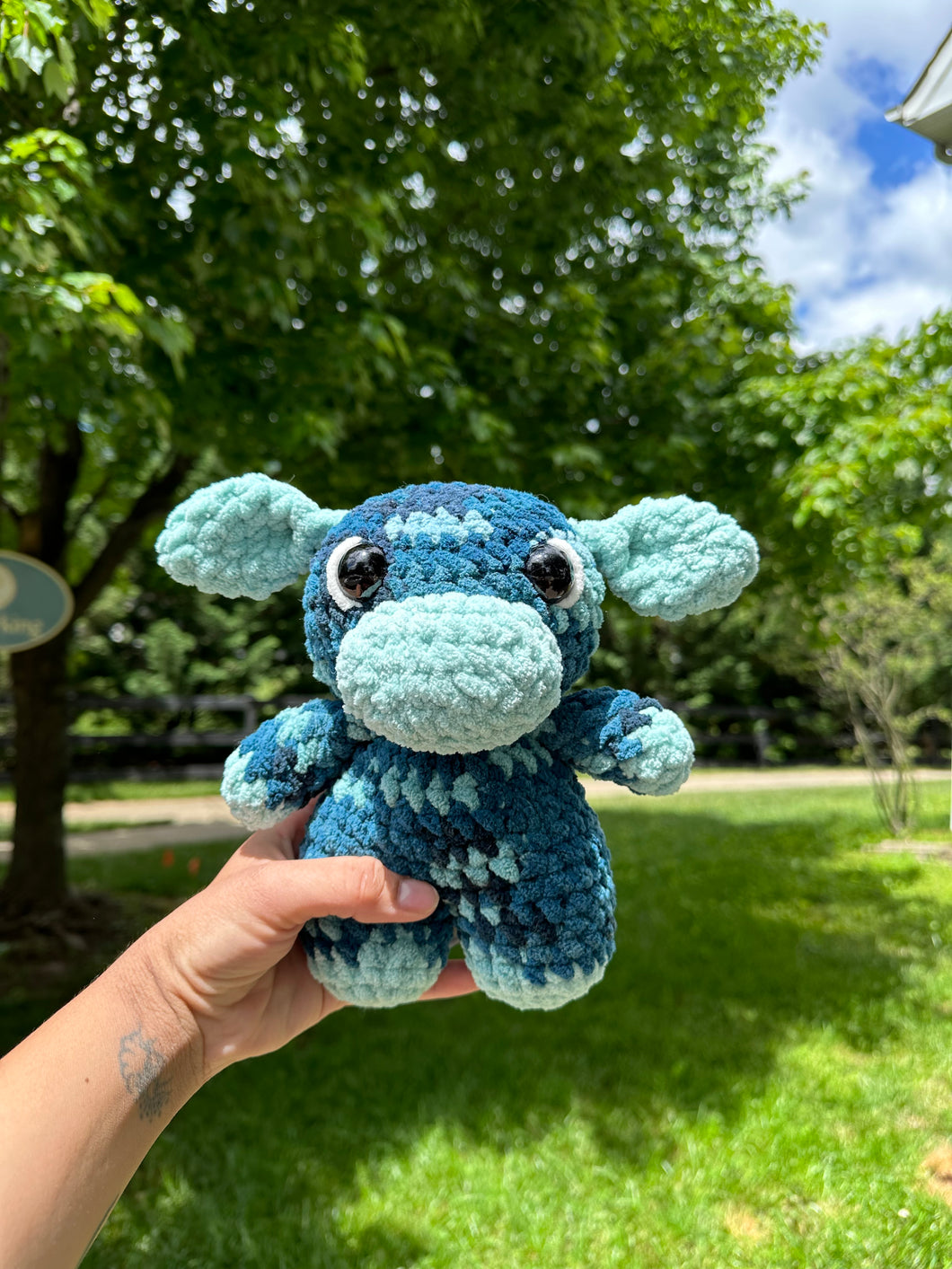 Blue Crochet Cow