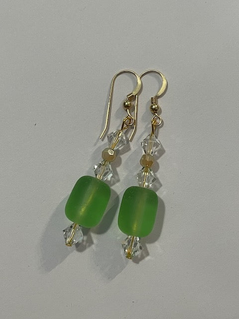 Sea Glass and Crystal Earrings