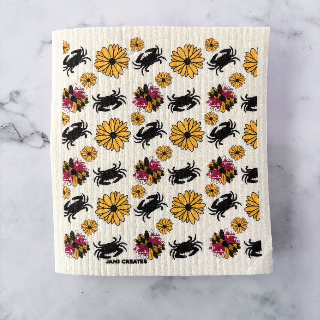 Maryland Flower Flag Crab Patterned Swedish Dish Cloth