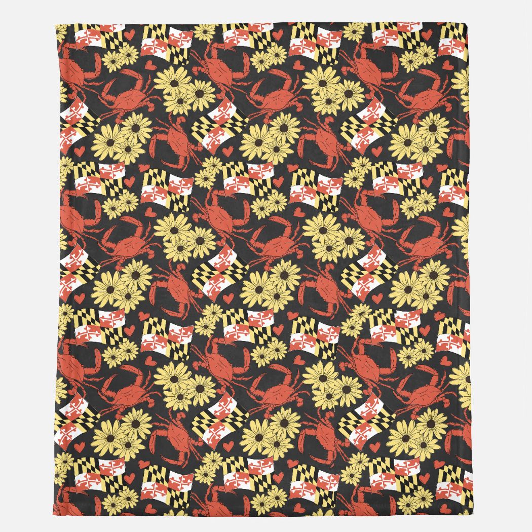 maryland black eyed susan and crab- all over print minky blanket 50x60