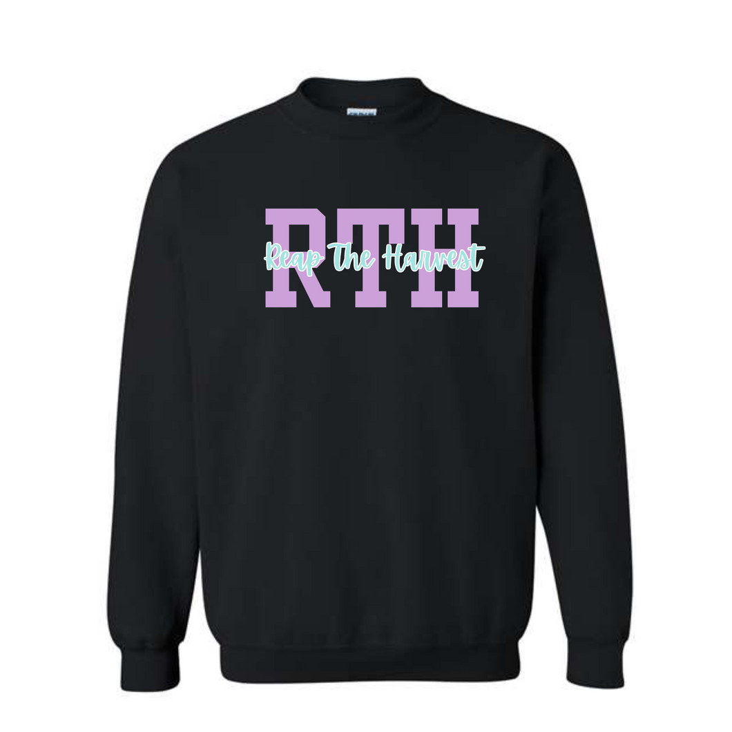 RTH mint/purple logo on black crewneck sweatshirt