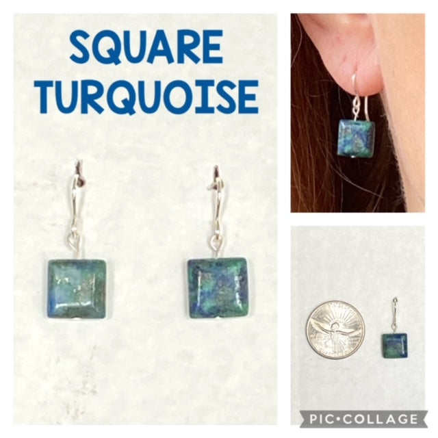 Square Turquoise Beaded Earrings