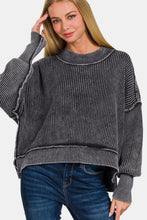 Load image into Gallery viewer, Zenana Exposed Seam Round Neck Dropped Shoulder Sweater
