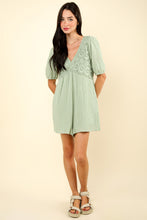 Load image into Gallery viewer, VERY J Lace Detail Puff Sleeve Romper with Pockets
