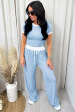 Load image into Gallery viewer, Contrast Trim Round Neck Top and Pants Set
