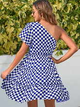 Load image into Gallery viewer, Checkered Single Shoulder Mini Dress
