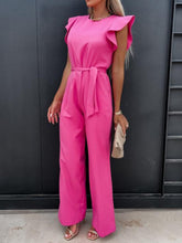 Load image into Gallery viewer, Ruffled Round Neck Cap Sleeve Jumpsuit
