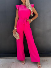 Load image into Gallery viewer, Ruffled Round Neck Cap Sleeve Jumpsuit
