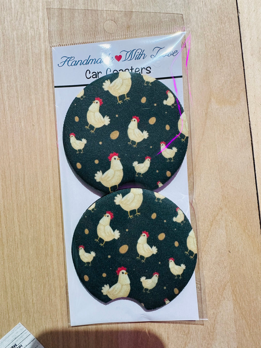 chicken car coaster- set of 2