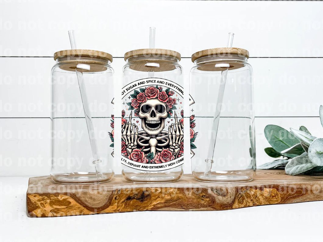 I'm not sugar and spice floral skeleton- glass can cup- ships in 10 BUSINESS DAYS