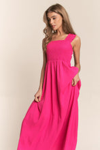 Load image into Gallery viewer, J.NNA Texture Crisscross Back Tie Smocked Maxi Dress
