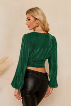 Load image into Gallery viewer, Drawstring V-Neck Balloon Sleeve Blouse
