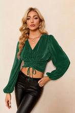 Load image into Gallery viewer, Drawstring V-Neck Balloon Sleeve Blouse
