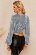 Load image into Gallery viewer, Drawstring V-Neck Balloon Sleeve Blouse
