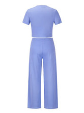 Load image into Gallery viewer, Round Neck Short Sleeve Top and Pocketed Pants Set
