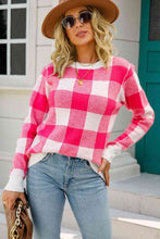 Load image into Gallery viewer, Checkered Ribbed Trim Knit Pullover
