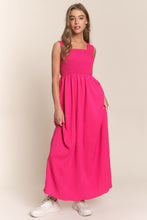 Load image into Gallery viewer, J.NNA Texture Crisscross Back Tie Smocked Maxi Dress
