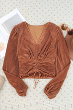 Load image into Gallery viewer, Drawstring V-Neck Balloon Sleeve Blouse
