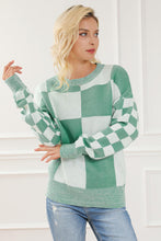 Load image into Gallery viewer, Checkered Drop Shoulder Long Sleeve Sweater
