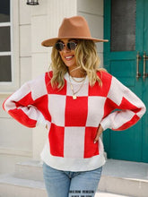 Load image into Gallery viewer, Checkered Round Neck Dropped Shoulder Sweater
