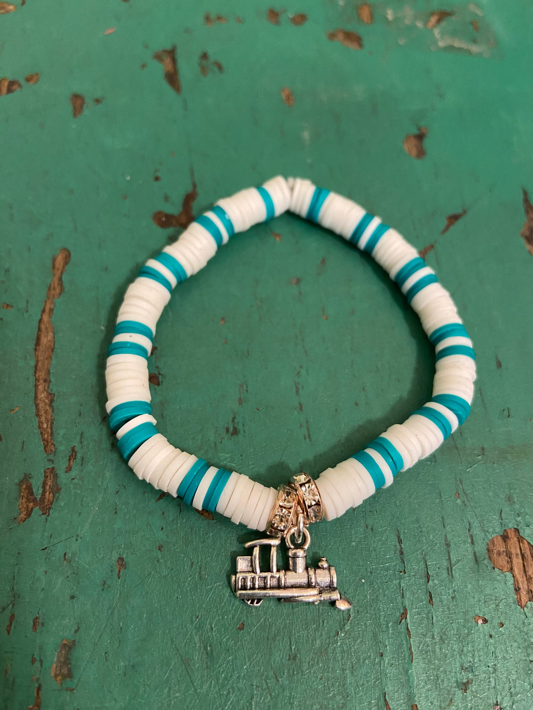 Green White Sykesville Train Bracelet