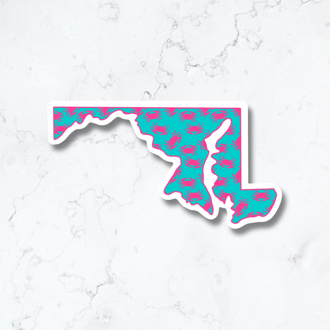 Maryland State Crab Turquoise Pink Sticker