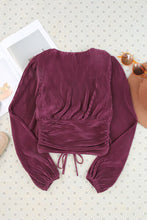 Load image into Gallery viewer, Drawstring V-Neck Balloon Sleeve Blouse
