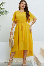 Load image into Gallery viewer, Belted Flutter Sleeve High-Low Dress
