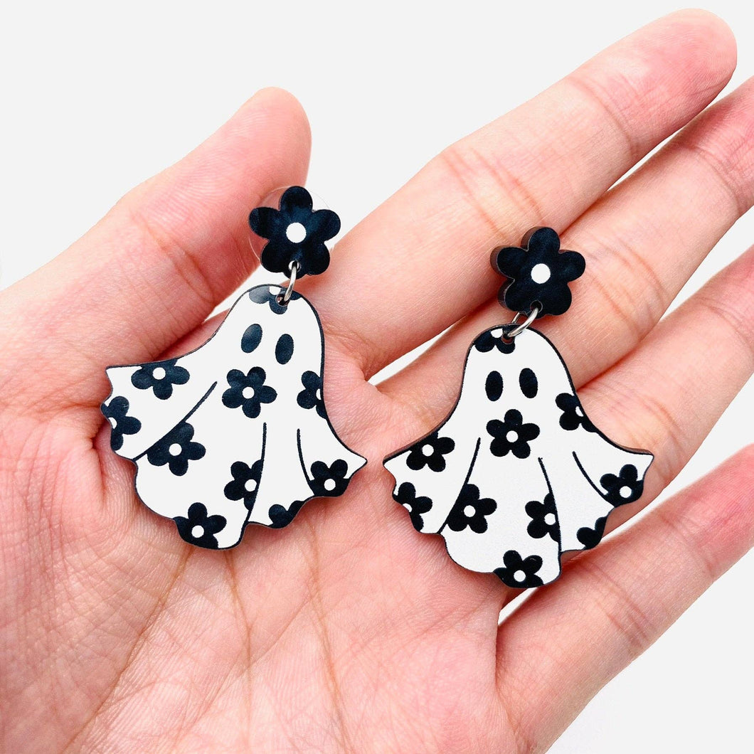 Halloween Flower Ghost Acrylic Post Earrings